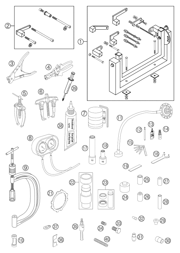 vue éclatée outils spéciaux moteur - ktm 950 adventure orange low eu 2003