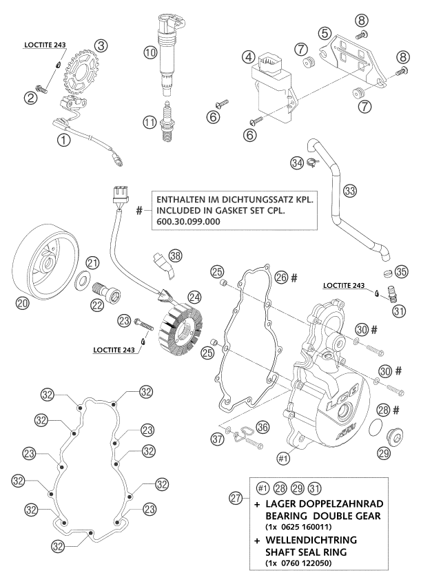vue éclatée système de allumage - ktm 950 adventure silver low eu 2004