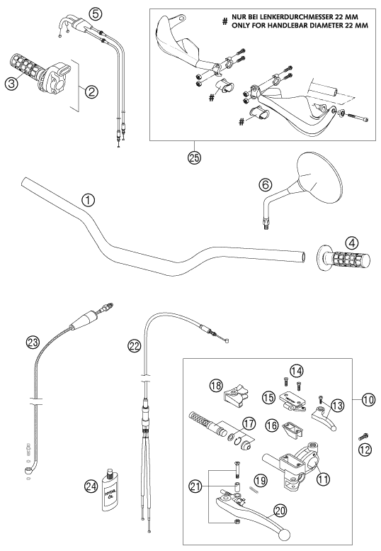 vue éclatée guidon, armatures - ktm 950 adventure s blue high eu 2004