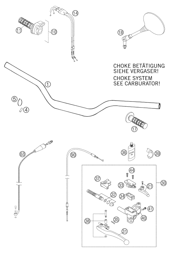 vue éclatée guidon, armatures - ktm 625 smc 2005