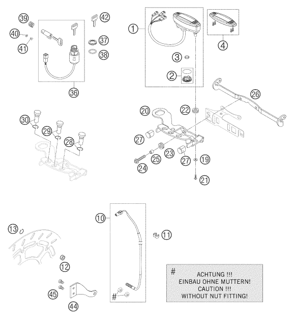 vue éclatée instruments / système de verrouillage - ktm 625 smc 2005