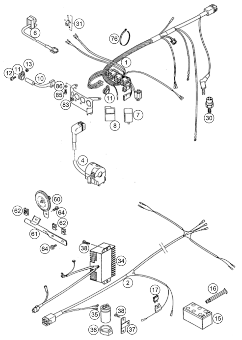 vue éclatée fourche téléscopique, té de fourche - ktm 620 duke 37kw '94 eu 1994