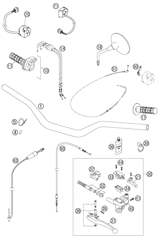 vue éclatée guidon, armatures - ktm 640 lc4 supermoto blue 2005