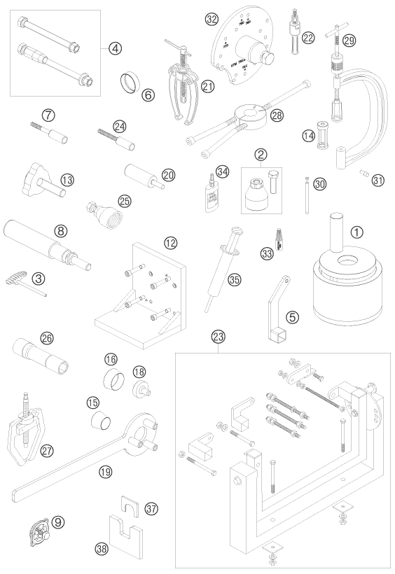vue éclatée outils spéciaux moteur - ktm 690 supermoto orange 2007
