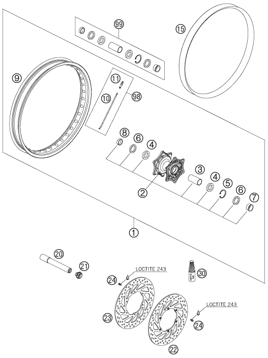 vue éclatée roue avant - ktm 640 adventure 2007