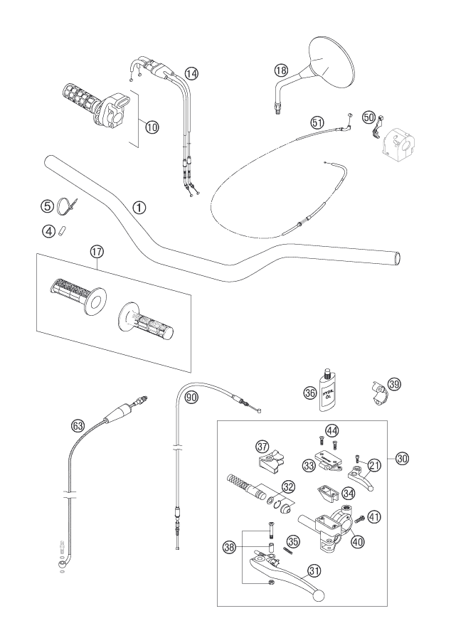 vue éclatée guidon, armatures - ktm 640 adventure 2007