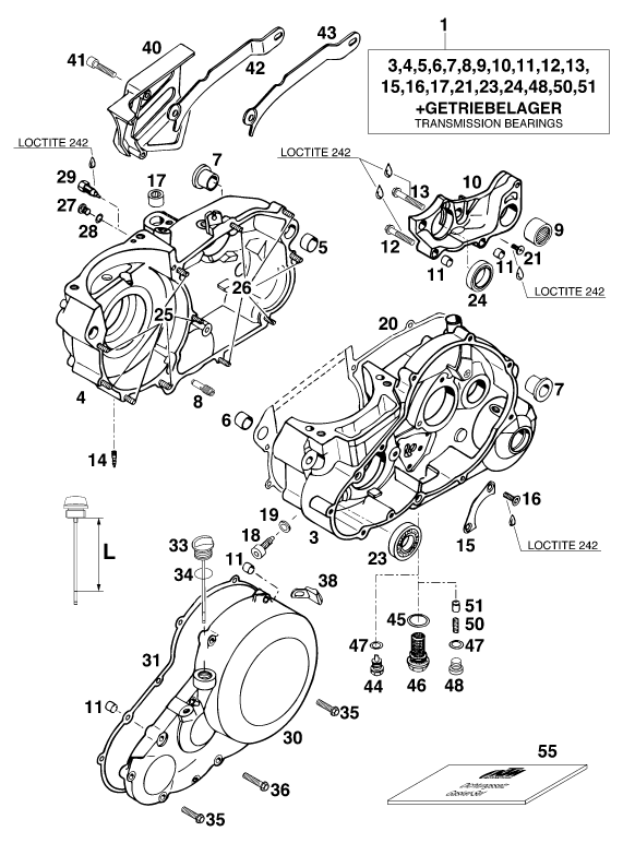 vue éclatée carter moteur - ktm 620 egs wp eu 1996