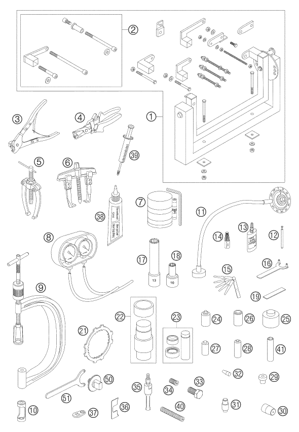 vue éclatée outils spéciaux moteur - ktm 990 superduke black eu 2005