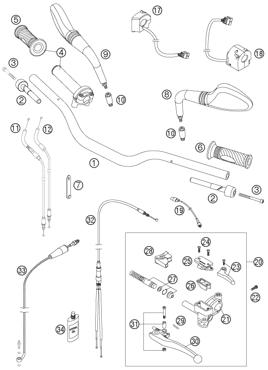 vue éclatée guidon, armatures - ktm 950 supermoto black eu 2005