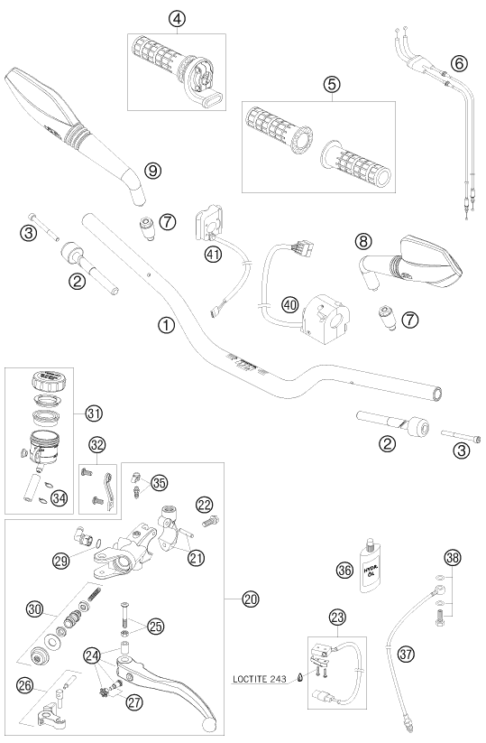 vue éclatée guidon, armatures - ktm 690 supermoto r 2008