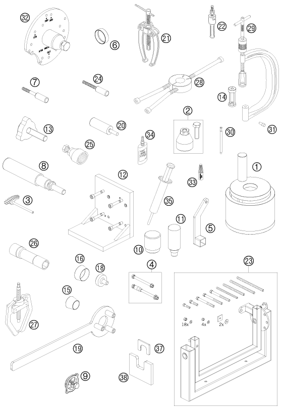 vue éclatée outils spéciaux moteur - ktm 690 supermoto r 2008