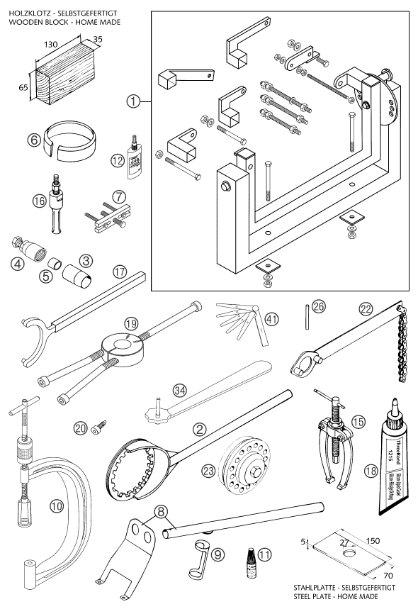 vue éclatée outils spéciaux moteur - ktm 625 smc eu 2004