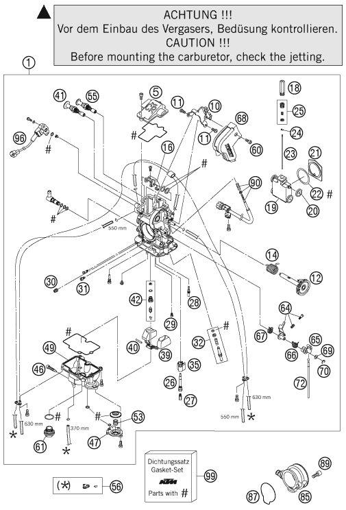 vue éclatée carburateur - ktm 625 smc eu 2004