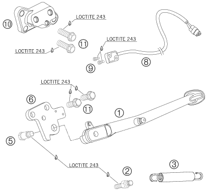 vue éclatée béquille latérale / béquille centrale - ktm 990 superduke orange eu 2006