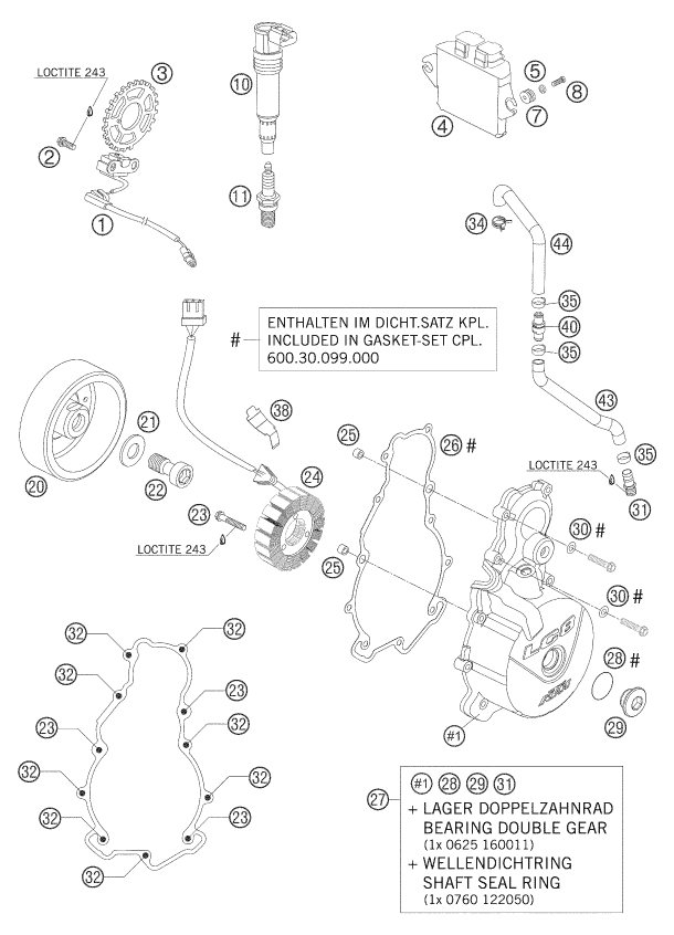 vue éclatée système de allumage - ktm 990 superduke orange eu 2006