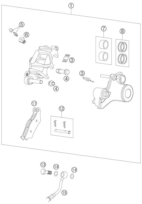 vue éclatée étrier de frein arrière - ktm 990 adventure black abs eu 2006