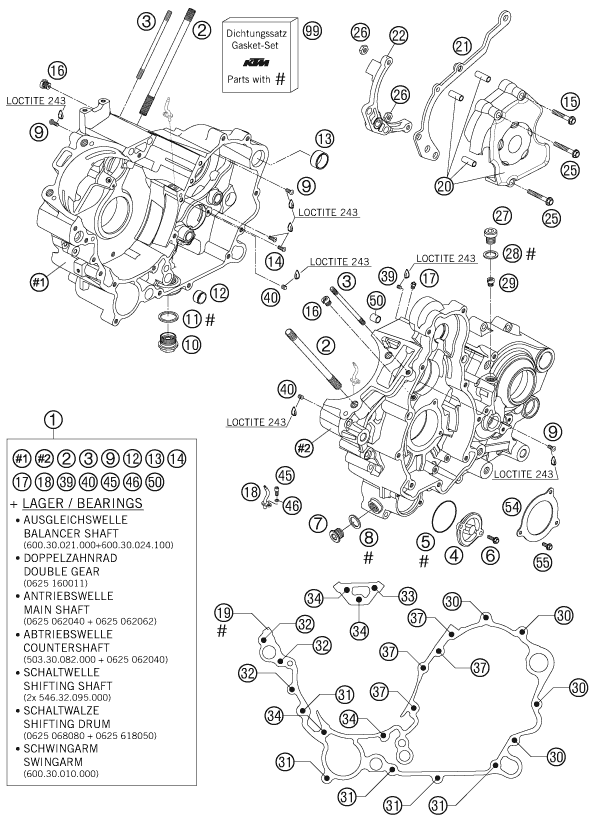 vue éclatée carter moteur - ktm 990 superduke titanium eu 2006