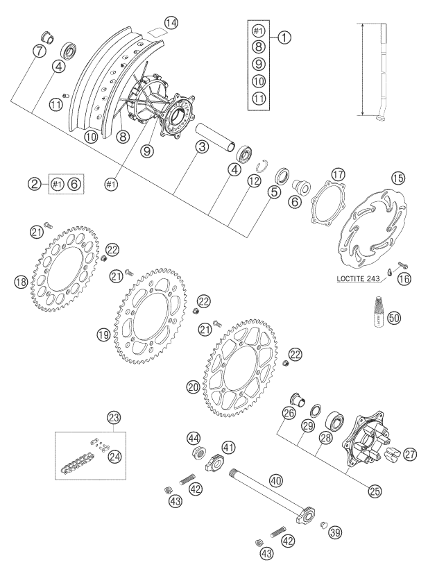 vue éclatée roue arrière - ktm 625 smc eu 2005