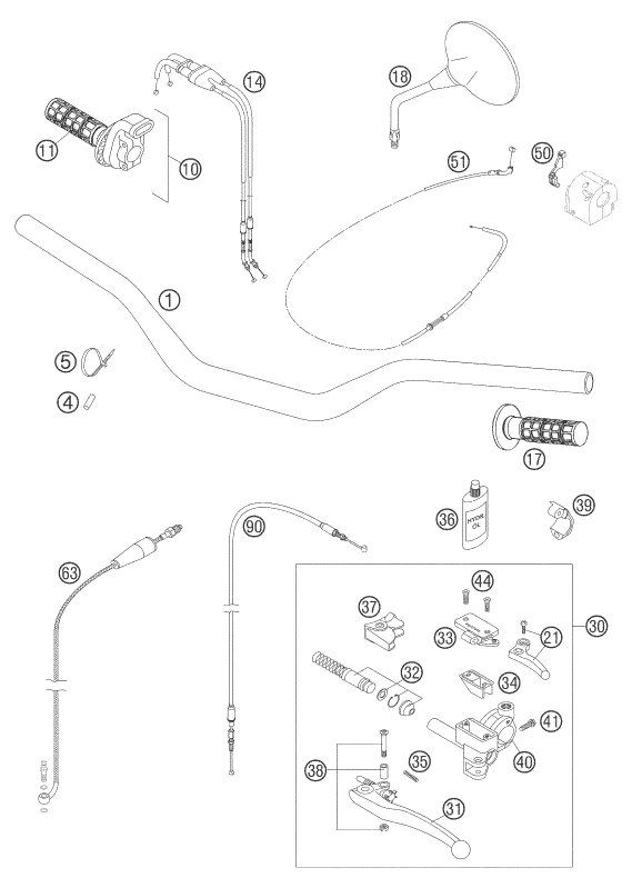vue éclatée guidon, armatures - ktm 640 lc4 enduro orange eu 2006