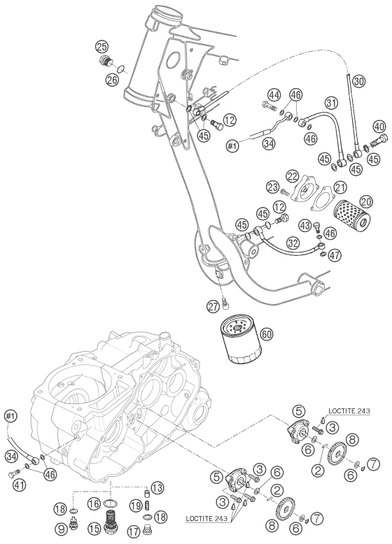 vue éclatée système de lubrification - ktm 640 lc4 enduro orange eu 2006