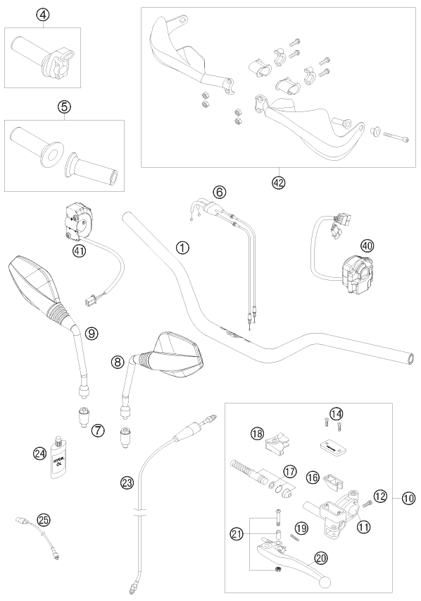 vue éclatée guidon, armatures - ktm 690 enduro r 09 2009