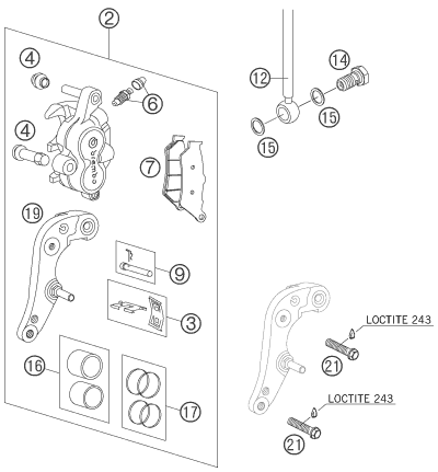 vue éclatée étrier de frein avant - ktm 950 superenduro r 06 eu 2006