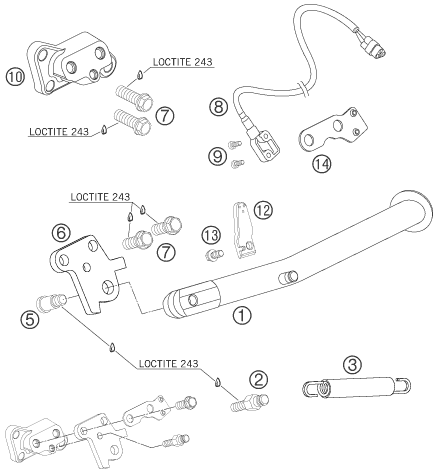 vue éclatée béquille latérale / béquille centrale - ktm 950 supermoto orange 07 eu 2007