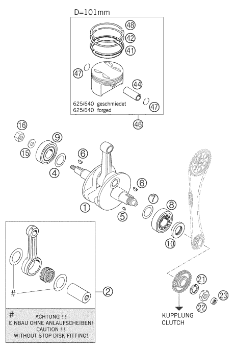 vue éclatée vilebrequin, piston - ktm 640 adventure eu 2007