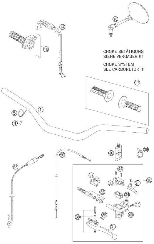 vue éclatée guidon, armatures - ktm 625 sxc eu 2007