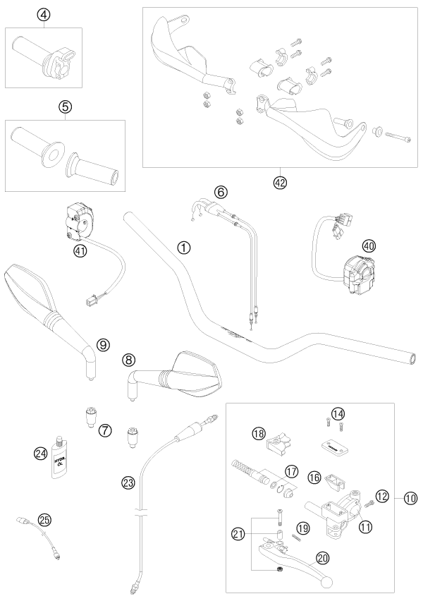 vue éclatée guidon, armatures - ktm 690 smc eu 2008