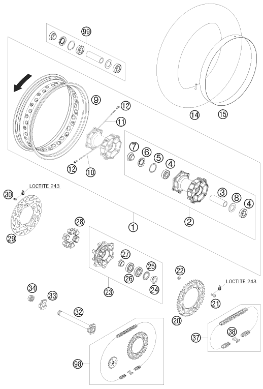 vue éclatée roue arrière - ktm 690 smc eu 2008