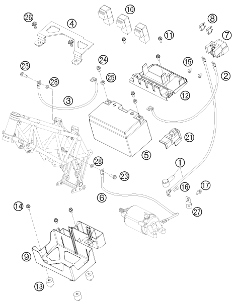 vue éclatée batterie - ktm 690 enduro 08 eu 2008