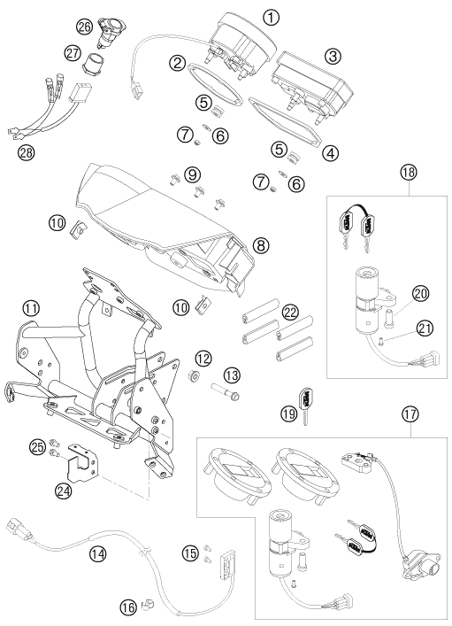 vue éclatée instruments / système de verrouillage - ktm 990 adventure s eu 2007
