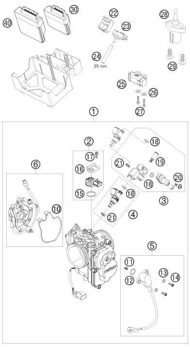 vue éclatée corps du clapet d'étranglement - ktm 690 enduro 2010