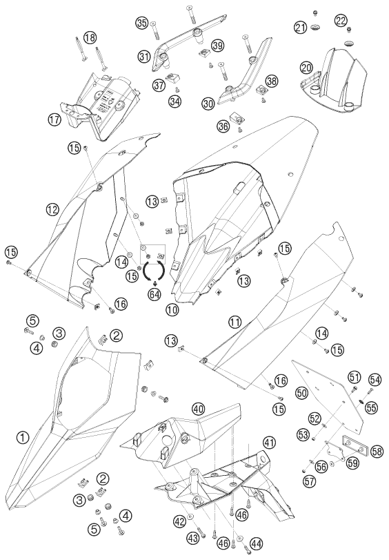 vue éclatée plaque, garde-boue - ktm 690 supermoto lim.ed eu 2009