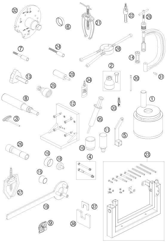 vue éclatée outils spéciaux moteur - ktm 690 supermoto lim.ed eu 2009