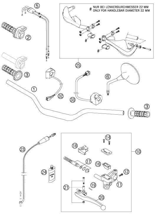 vue éclatée guidon, armatures - ktm 990 adventure orange abs 07 eu 2007