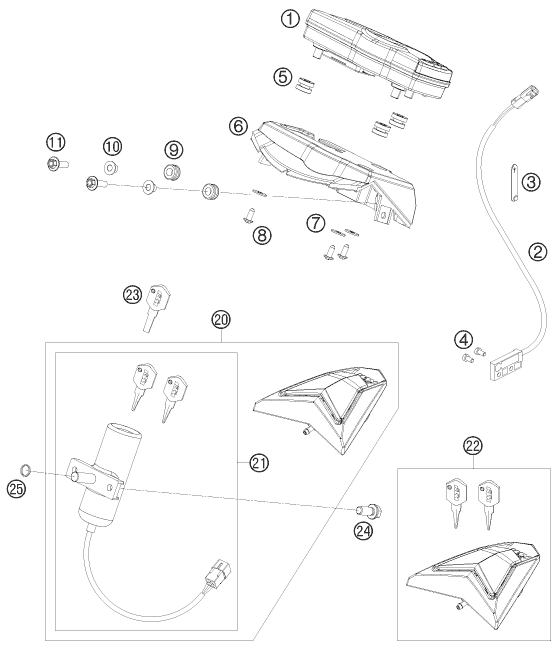 vue éclatée instruments / système de verrouillage - ktm 690 smc 2010