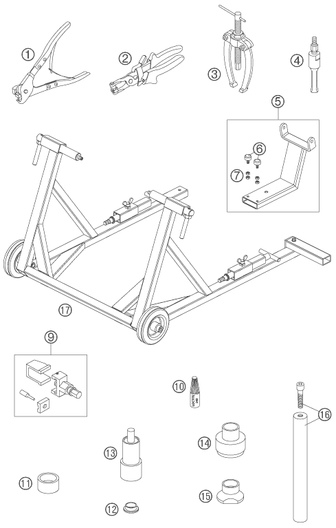 vue éclatée outil spécial châssis - ktm 990 super duke r eu 2007