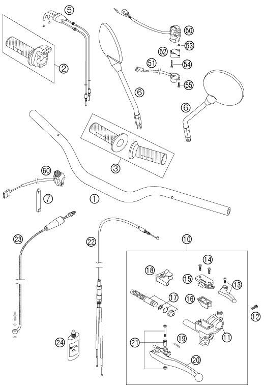vue éclatée guidon, armatures - ktm 950 superenduro r eu 2007