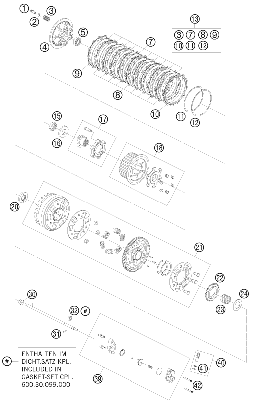 vue éclatée embrayage - ktm 990 supermoto orange eu 2008