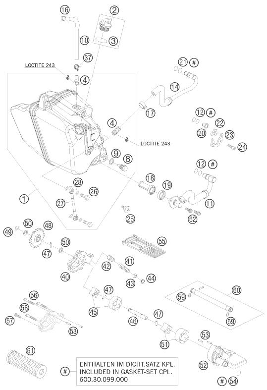 vue éclatée système de lubrification - ktm 990 supermoto orange eu 2008