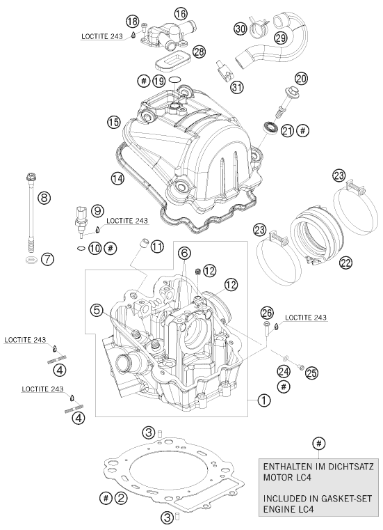 vue éclatée culasse - ktm 690 duke white eu 2009