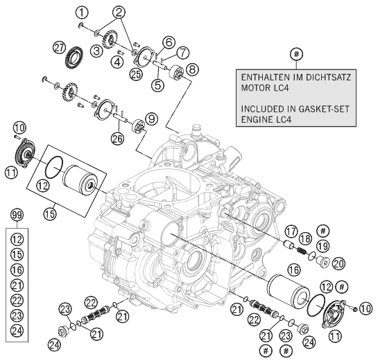 vue éclatée système de lubrification - ktm 690 enduro r 2011