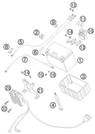 vue éclatée batterie - ktm 950 supermoto r eu 2008