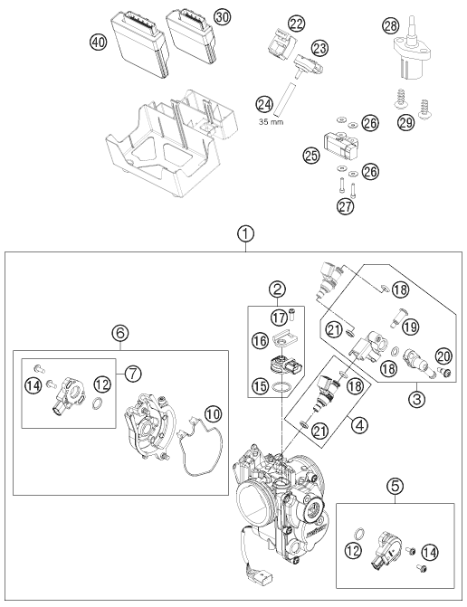 vue éclatée corps du clapet d'étranglement - ktm 690 smc 2011
