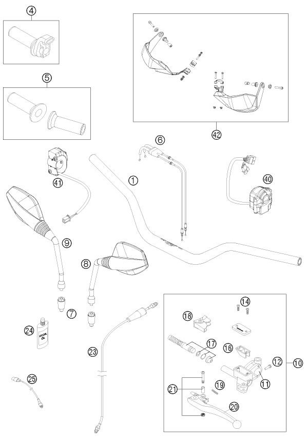vue éclatée guidon, armatures - ktm 690 enduro r 2012
