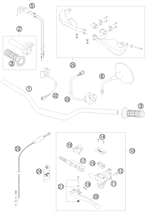 vue éclatée guidon, armatures - ktm 990 adventure black abs eu 2008