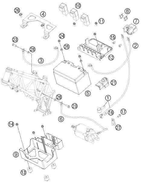 vue éclatée batterie - ktm 690 smc r 2012