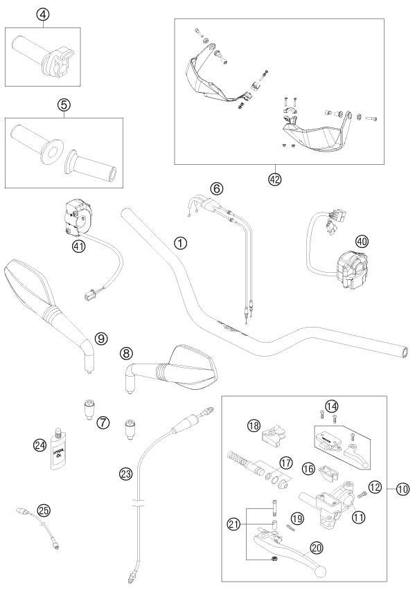vue éclatée guidon, armatures - ktm 690 smc r 2012